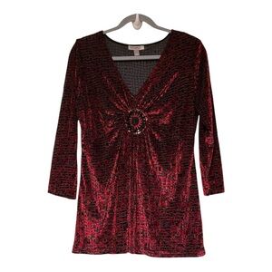 Y2K ROZ & ALI Crush Velour Boho Blouse Size Large Whimsigoth Grunge